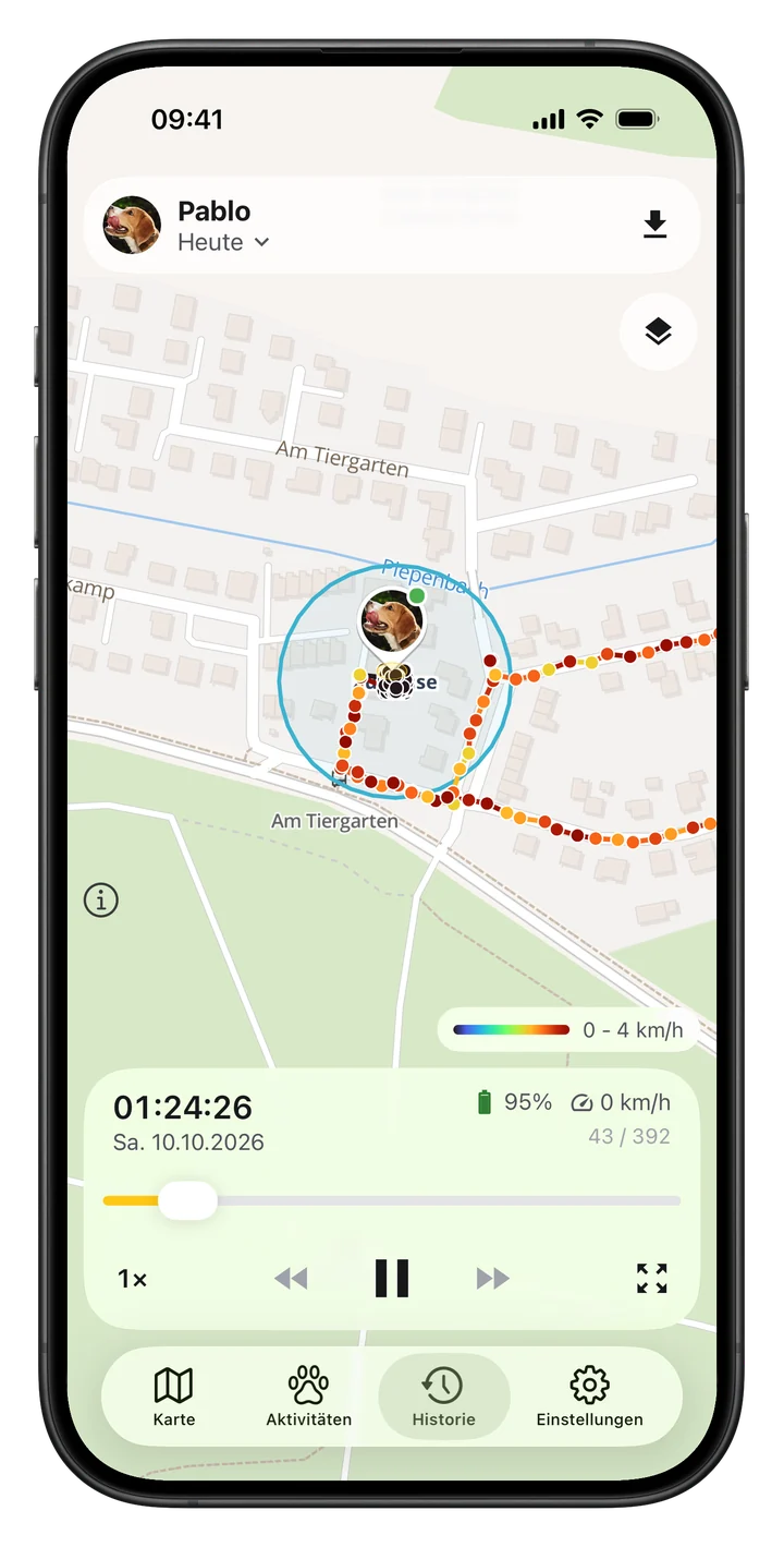 LocoGPS Historie beim Abspielen einer Route