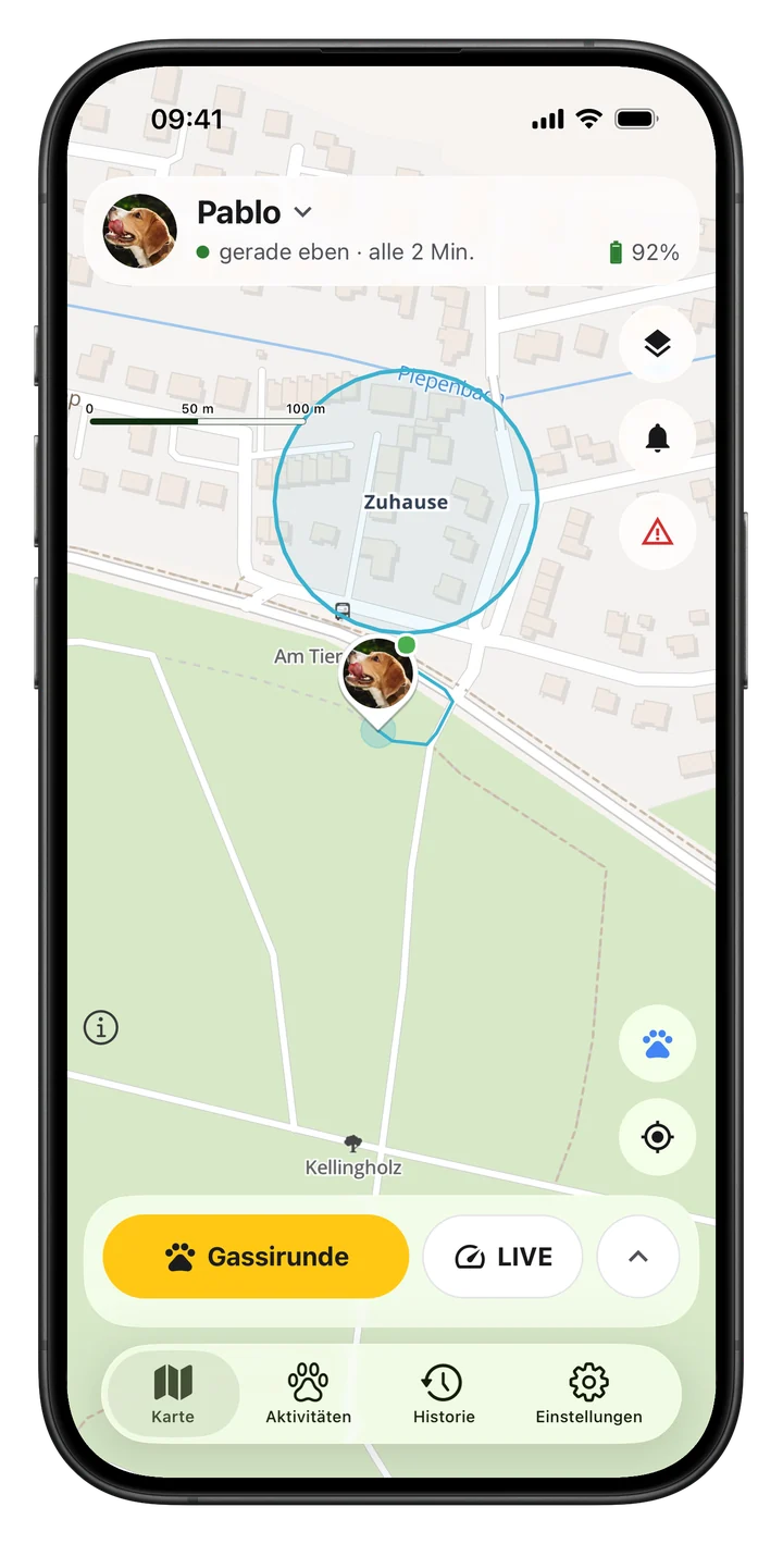 Pablo hat den Geozaun Zuhause verlassen, LocoGPS Karte